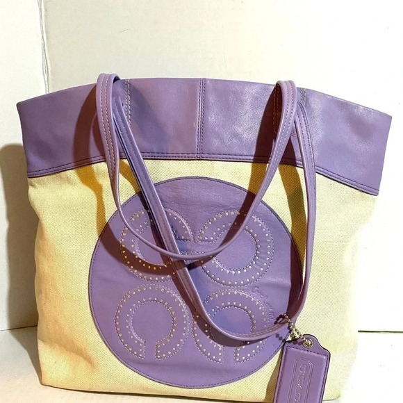 Coach beige canvas leather tote handbag - Picture 9 of 12